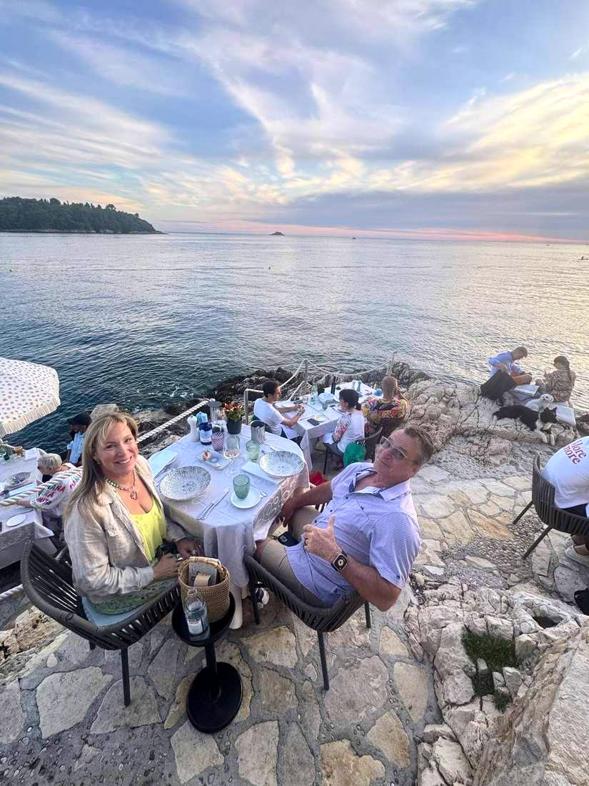 Our table at La Puntulina, the sea right below it